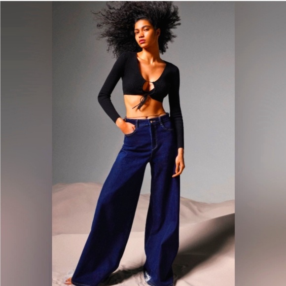 NWT ZARA HIGH-WAISTED PALAZZO JEANS Z1975 BLUE - Picture 2 of 6